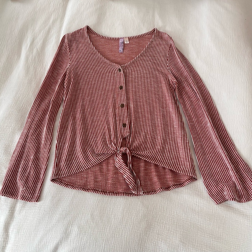 Francesca's Collections Red Striped Button-Down Top